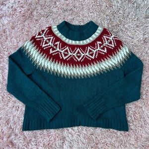 american eagle cozy teal fair isle raglan knit sweater, size large